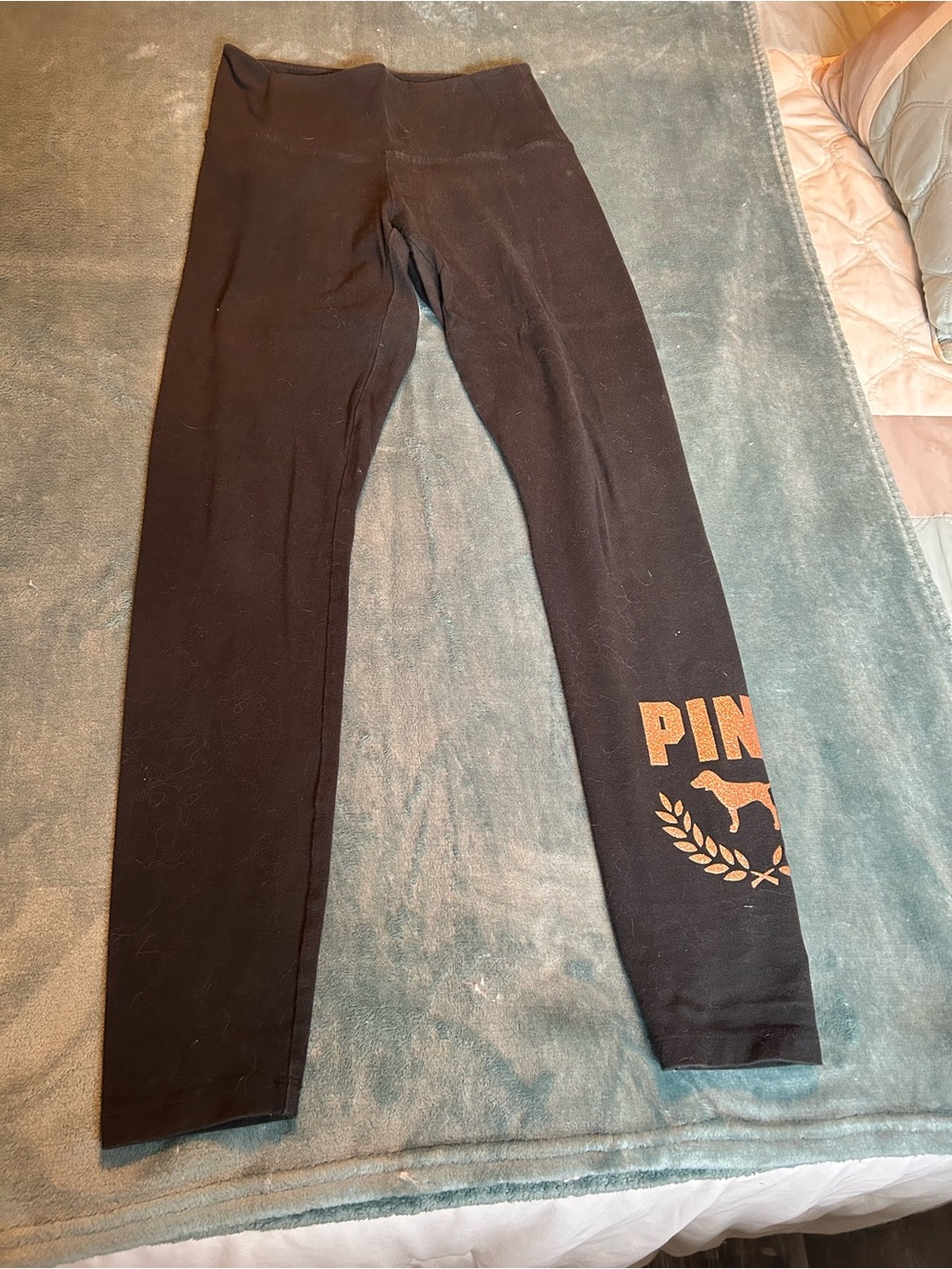PINK Victoria's Secret Black Jeggings with Gold Logo